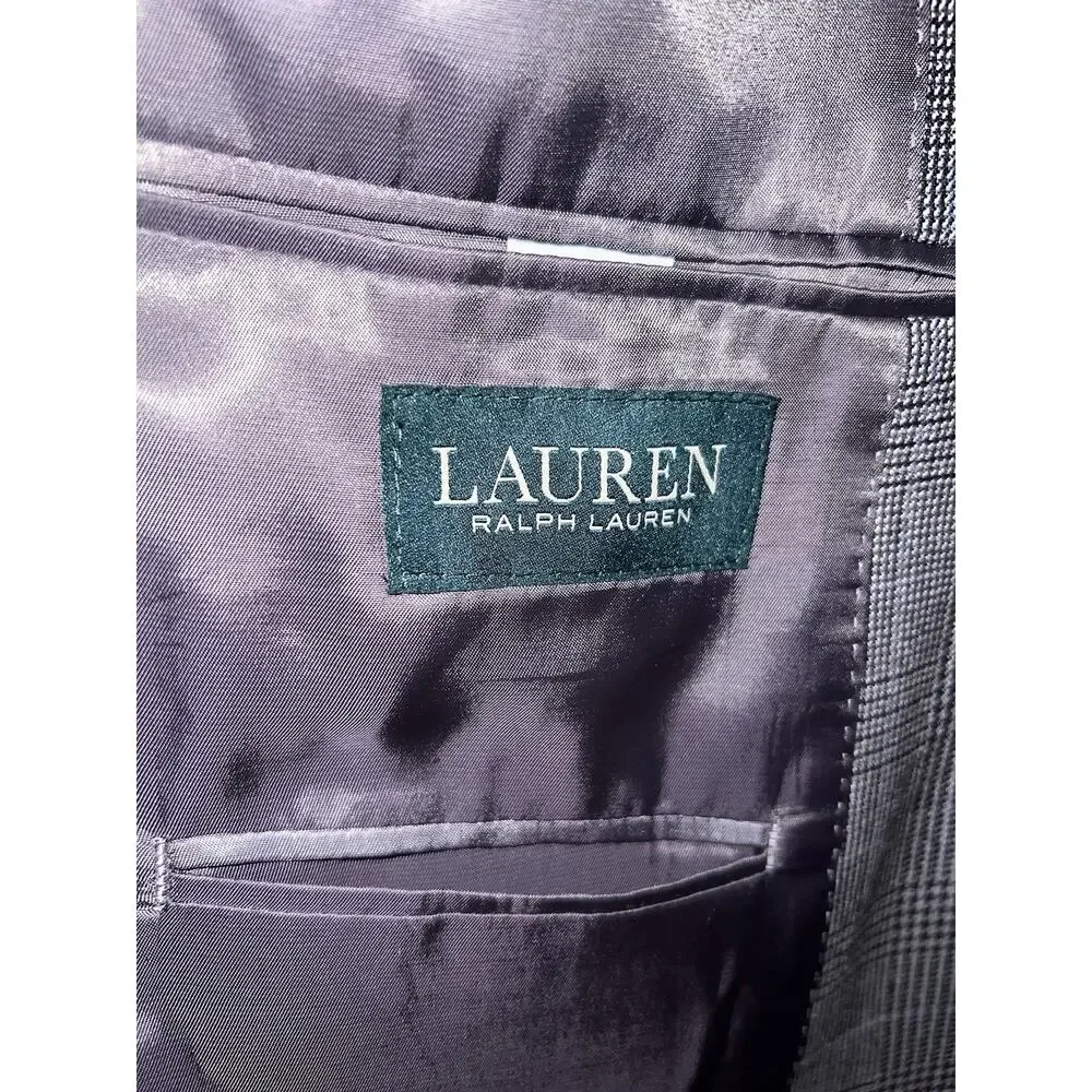 Lauren Ralph Lauren Silk Wool Glen Plaid Blazer 40R — Gray Check Two-Button